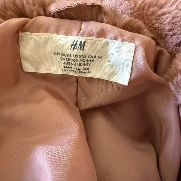 H&M Girls Mauve Pink Faux Fur Puffer Coat - Picture 4 of 7